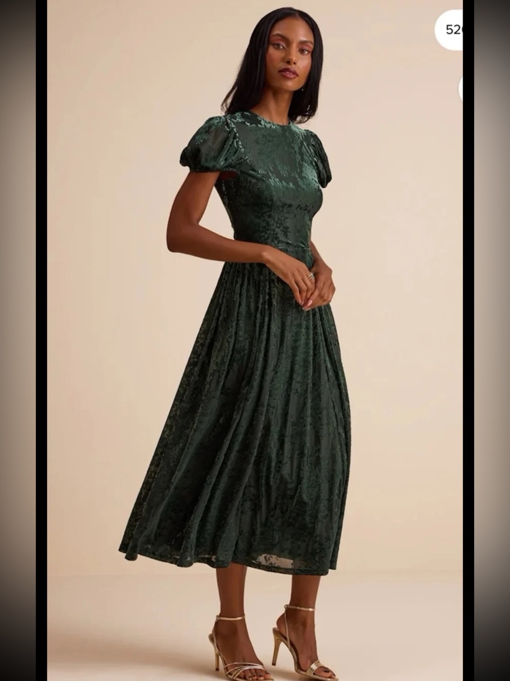 NWT Lulus Arlie Emerald Velvet Burnout Puff Sleeve Midi Dress size Large - Picture 6 of 12